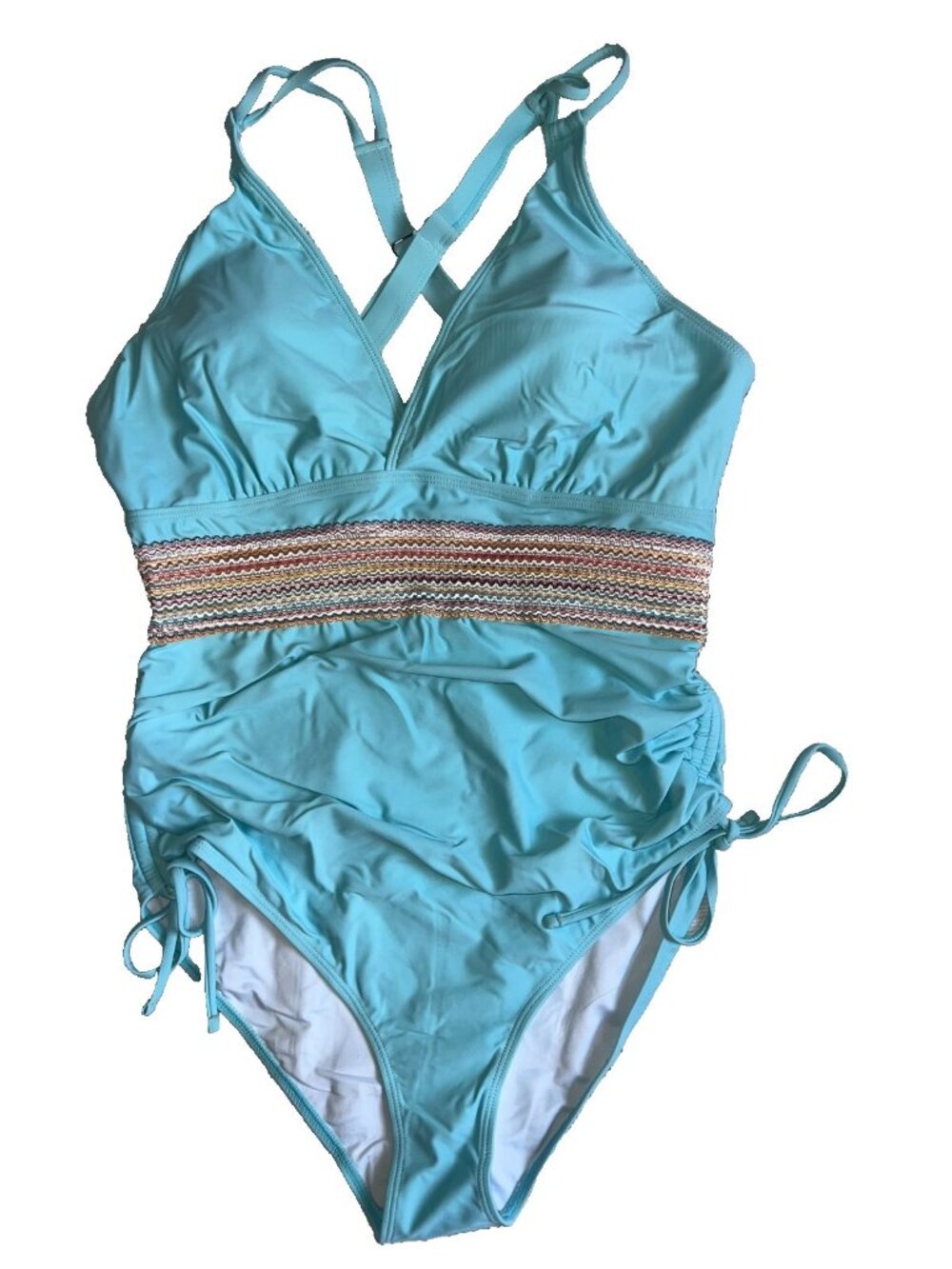 Yonique woman's Powder Blue Bathing Suit Size XL NEW Slimming Multicolor mid